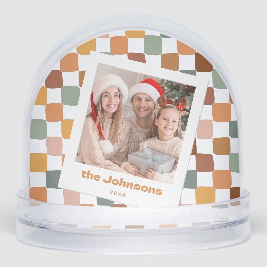 Retro Fun Checkered Family Photo Groovy Christmas (正面)