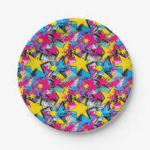 Retro Funky Abstract Comic Pop Pattern ペーパープレート (正面)