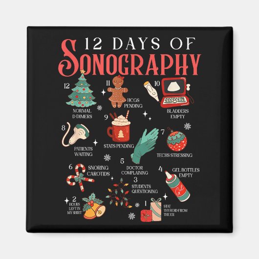 Retro Funny 12 Days Of Sonography Ultrasound Tech  マグネット (正面)