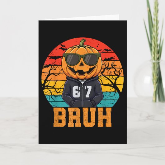 Retro Funny 67 Halloween Meme Bruh Cool Pumpkin He カード (正面)
