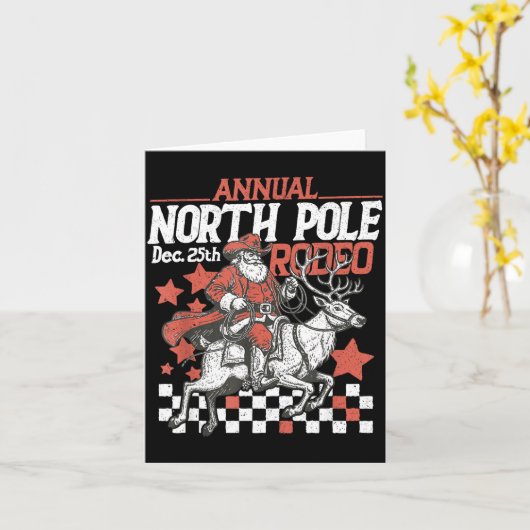 Retro Funny Annual North Le Rodeo Santa Cowboy Mer カード (黄色い花)
