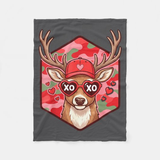 Retro Funny Boys Valentines Day Hunting Deer Camo フリースブランケット (正面)