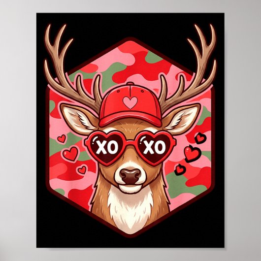 Retro Funny Boys Valentines Day Hunting Deer Camo  ポスター (正面)