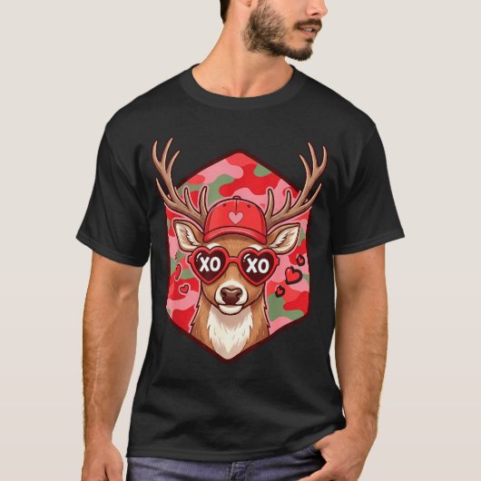Retro Funny Boys Valentines Day Hunting Deer Camo  Tシャツ (正面)