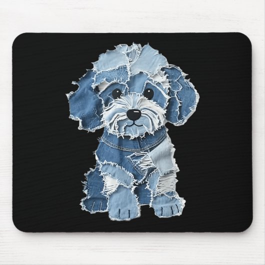Retro Funny Denim Patch Animal Dog Print マウスパッド (正面)