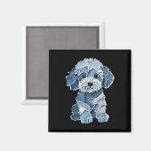 Retro Funny Denim Patch Animal Dog Print  マグネット (正面/裏面)