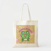 Retro Funny Frog Pink Green Groovy トートバッグ (正面)