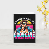 Retro Funny Id Rather Be In My Goon Cave Quote Man カード (黄色い花)
