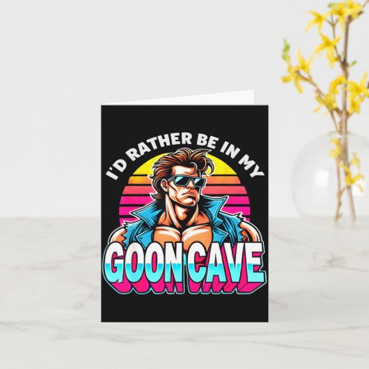Retro Funny Id Rather Be In My Goon Cave Quote Man カード (黄色い花)