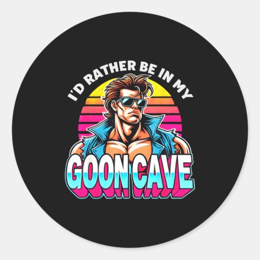 Retro Funny Id Rather Be In My Goon Cave Quote Man ラウンドシール (正面)