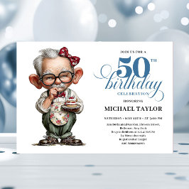 Retro Funny Man 50th Birthday Bash Humor Invite 招待状