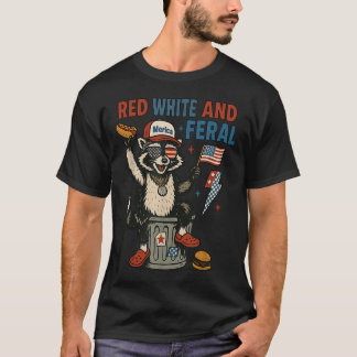 Retro Funny Merica Raccoon 4th Of July Red White A Tシャツ