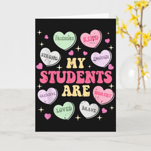 Retro Funny My Students Are Valentine Teacher Hear カード (黄色い花)
