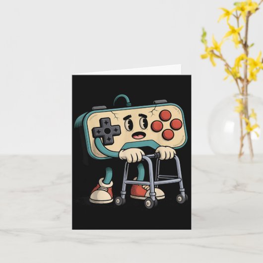 Retro Funny Old Gamer 80s 90s Clic Video Game Humo カード (黄色い花)