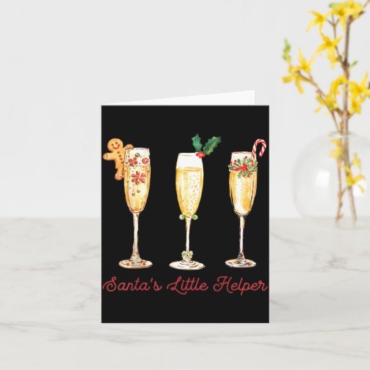 Retro Funny Santa's Little Helper Martini Merry Ch カード (黄色い花)