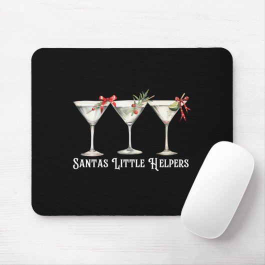 Retro Funny Santa's Little Helper Martini Merry Ch マウスパッド (マウス)