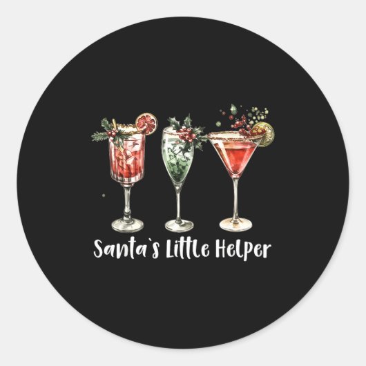 Retro Funny Santa's Little Helper Martini Merry Ch ラウンドシール (正面)