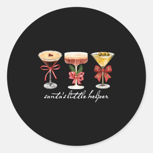 Retro Funny Santa's Little Helper Martini Merry Ch ラウンドシール (正面)