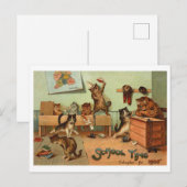 Retro Funny School Time Anthropomorphic Cats  ポストカード (正面/裏面)