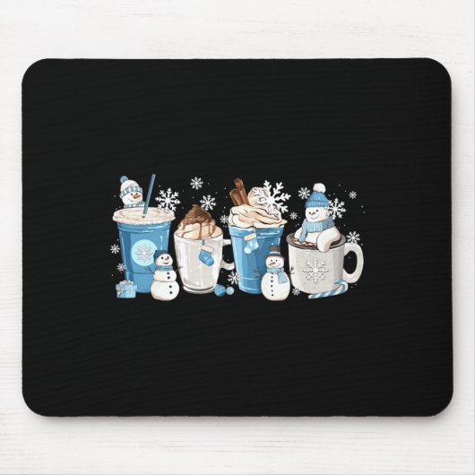 Retro Funny Snowman Winter Coffee C Latte Cozy Sea マウスパッド (正面)