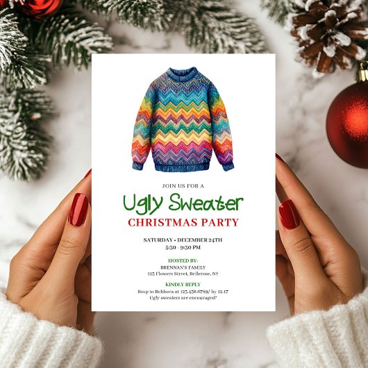 Retro Funny Ugly Sweater Christmas Invitation 招待状