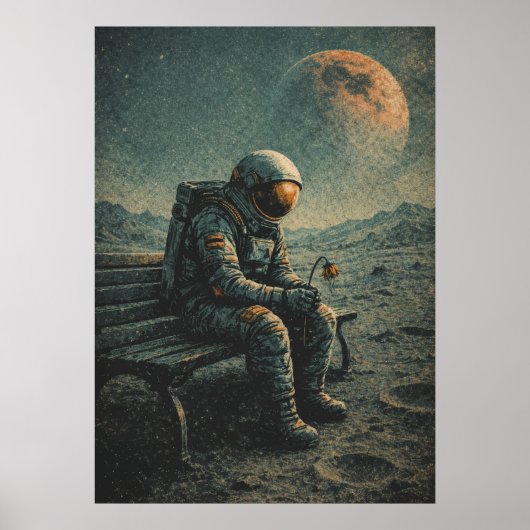 Retro-Future Astronaut, Sci-Fi Space Abstract Art ポスター (正面)