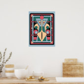 Retro Futurist Art Deco Geometric Peacock ポスター (キッチン)