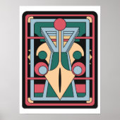 Retro Futurist Art Deco Geometric Peacock ポスター (正面)