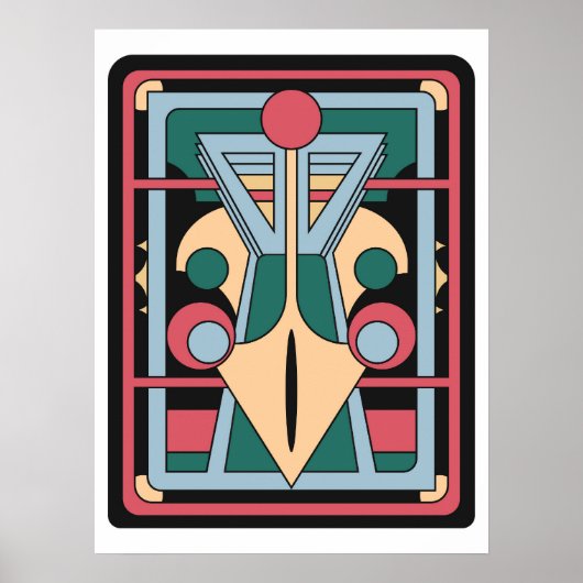 Retro Futurist Art Deco Geometric Peacock ポスター (正面)