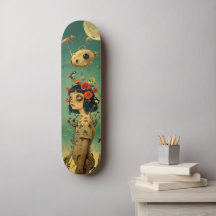 Retro-futurist fantasy wall art skateboard