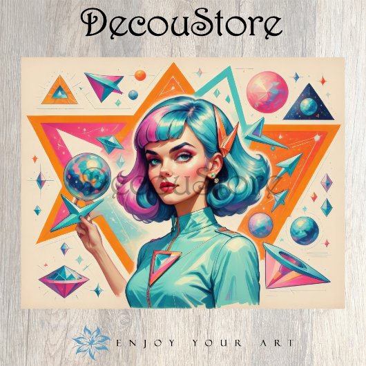 Retro Futurist Girl – Pop Art Portrait Decoupage 薄葉紙