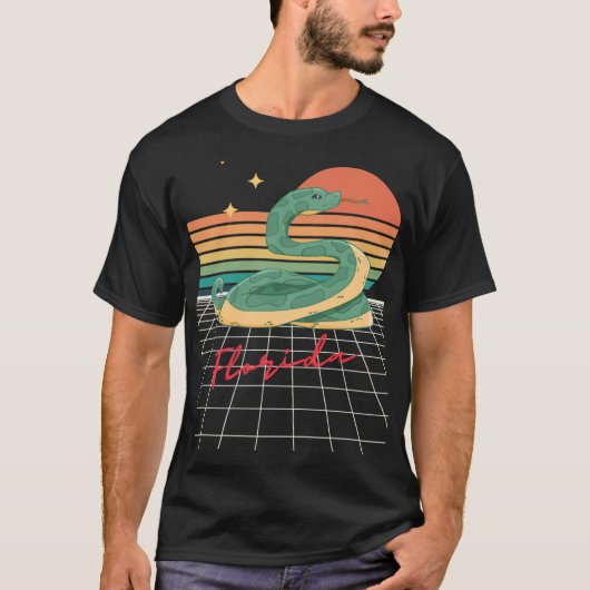 Retro Futuristic 80s Florida Sunset Snake Oversize Tシャツ (正面)