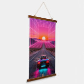 Retro Futuristic Car Sunset Wall Art Print - Neon  吊り下げ型タペストリー (傾斜あり)