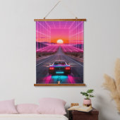 Retro Futuristic Car Sunset Wall Art Print - Neon  吊り下げ型タペストリー (寝室)