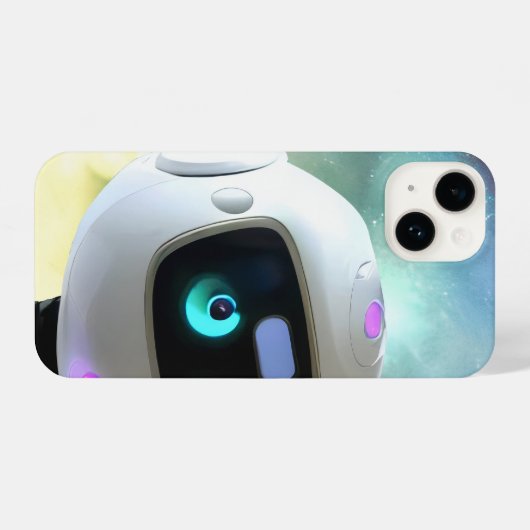 Retro Futuristic Friendly Robot Character iPhoneケース (裏面横)