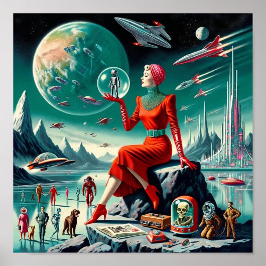 Retro Futuristic Illustration ポスター (正面)