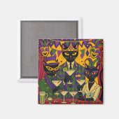 Retro Futuristic Mardi Gras Black Cat Martini Club マグネット (正面/裏面)