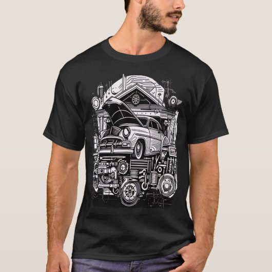 Retro-Futuristic Mechanical Workshop Tシャツ (正面)