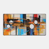 Retro Futuristic Orange Blue Abstract Line Art デスクマット (正面)