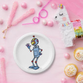 Retro Futuristic Robot Character Waving ペーパープレート (パーティー)