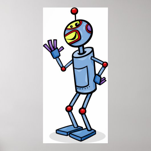 Retro Futuristic Robot Character Waving ポスター (正面)