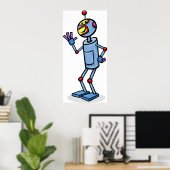 Retro Futuristic Robot Character Waving ポスター (ホームオフィス)