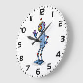 Retro Futuristic Robot Character Waving ラージ壁時計 (傾斜)