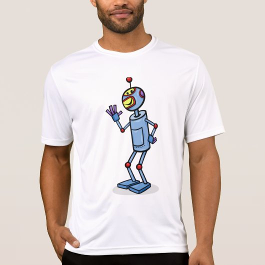Retro Futuristic Robot Character Waving Tシャツ (正面)