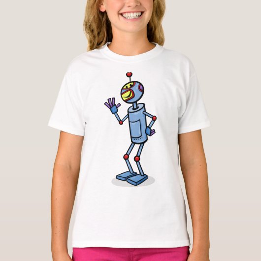 Retro Futuristic Robot Character Waving Tシャツ (正面)