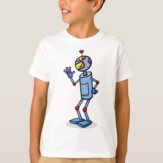 Retro Futuristic Robot Character Waving Tシャツ (正面)