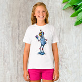 Retro Futuristic Robot Character Waving Tシャツ