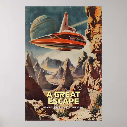 Retro-Futuristic Space Travel Art Print Alien ポスター (正面)