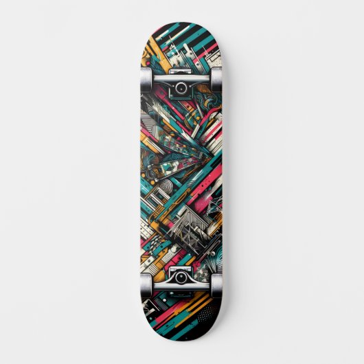 Retro-Futuristic Tech Street Art Skateboard 10 スケートボード (正面)