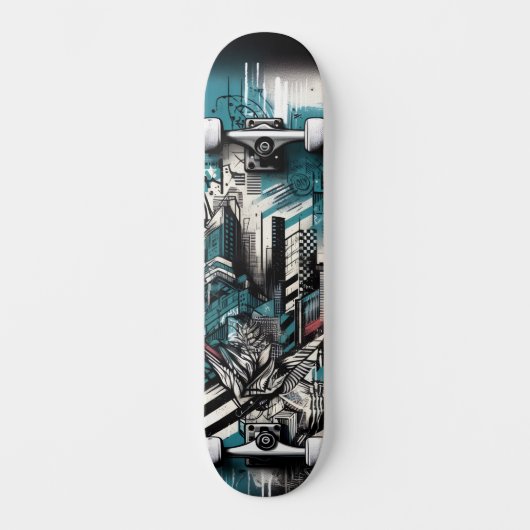 Retro-Futuristic Tech Street Art Skateboard 1 スケートボード (正面)